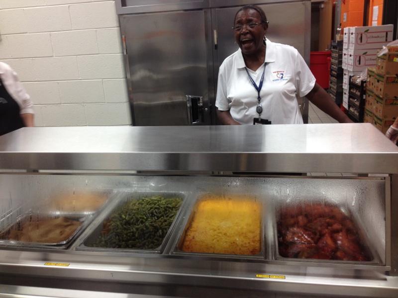 Cafeteria workers prepare a special BBQ lunch for Detroit students who showed up on Count Day. (Credit: Vickie Thomas/WWJ Newsradio 950)