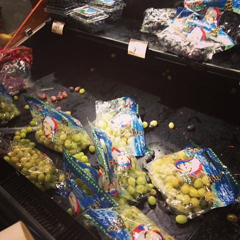 The grapes are Kroger in Birmingham were scattered by people desperate seeking groceries before the storm. (Photo: Laura Ruschman)