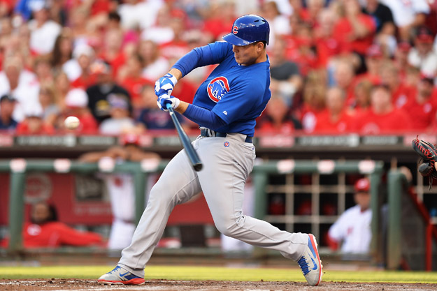 CINCINNATI, OH - JULY 9:  Anthony Rizzo #44 of the Chicago Cubs hits a solo home run in the third inning against the Cincinnati Reds at Great American Ball Park on July 9, 2014 in Cincinnati, Ohio.  