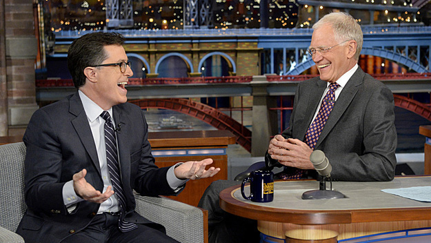 David Letterman and Stephen Colbert (Photo by John Filo/CBS)