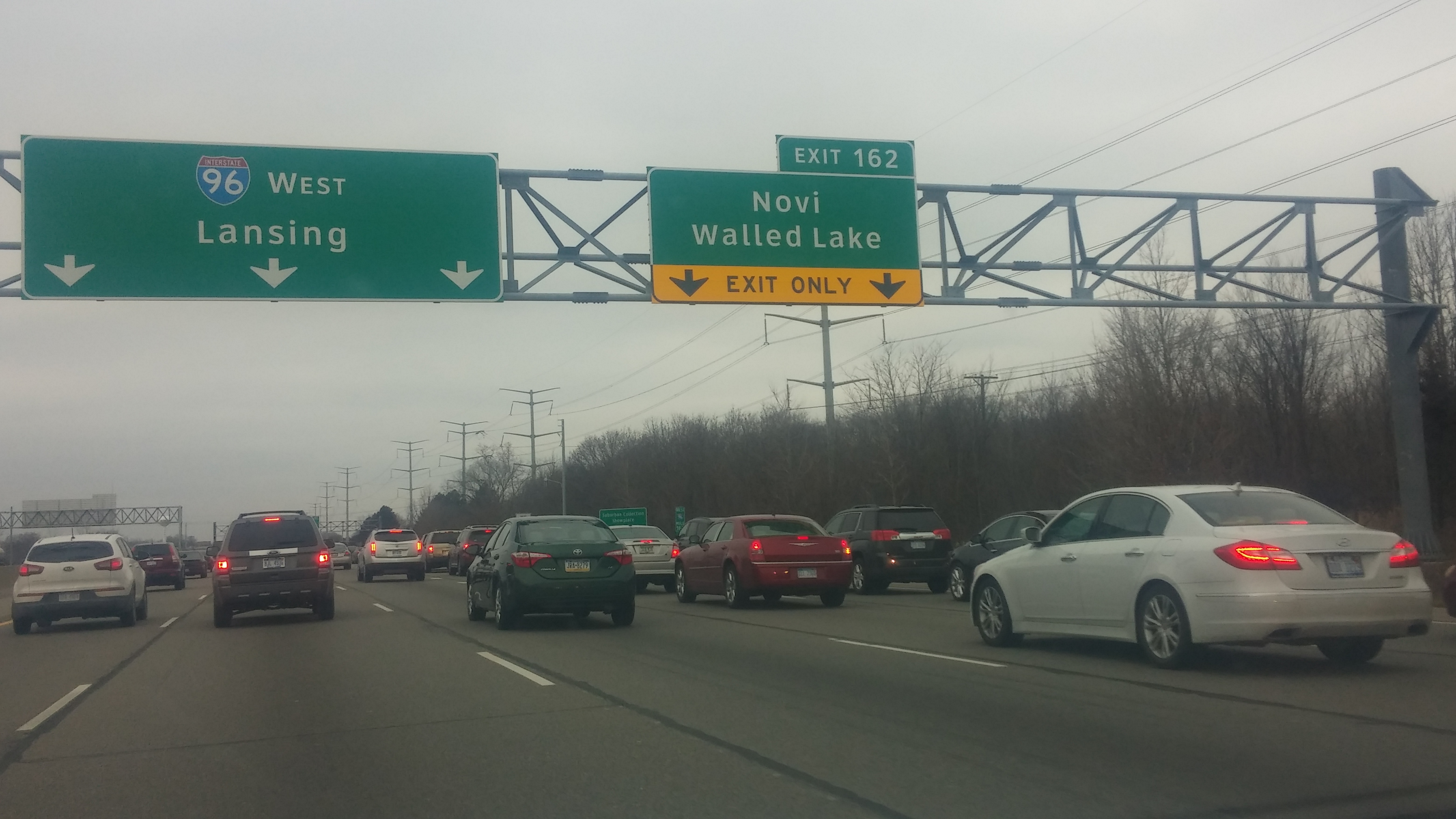 The Novi Road exit on westbound I-96 leading to Twelve Oaks Mall on "Super Saturday." (Photo: Mike Campbell/WWJ)