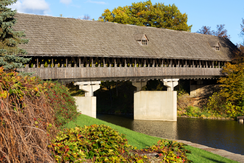 Zehnder's wooded covered bridge, also known as Zehnders Holz Brucke. (credit: istock)