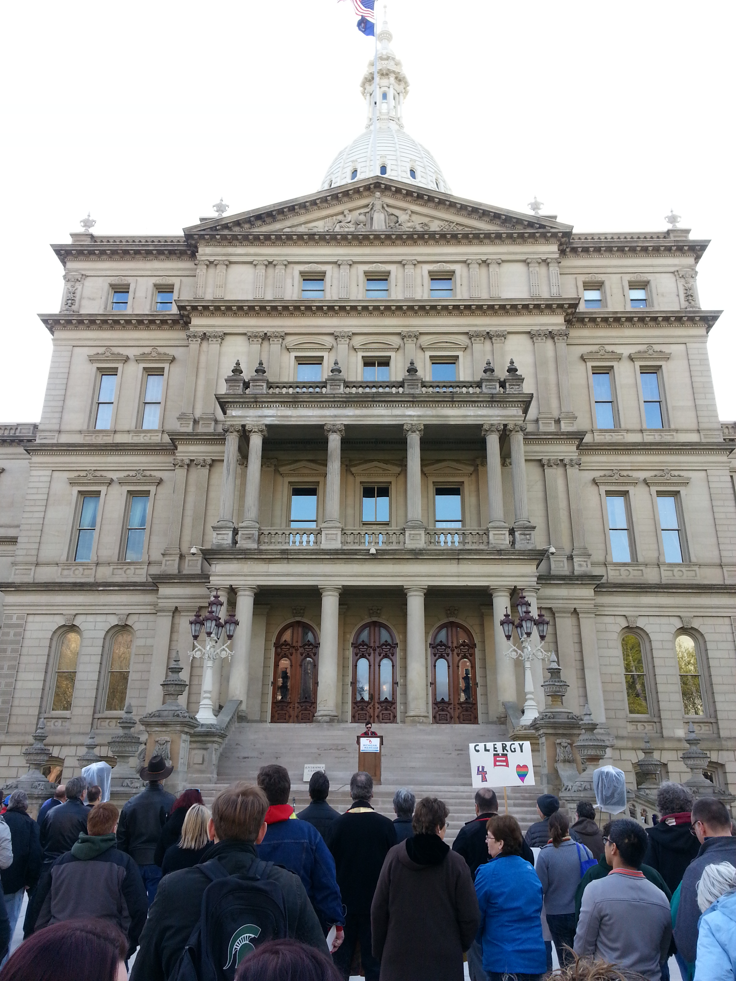 A candlelight vigil was held on the steps of the state capitol in Lansing Monday night, in support of marriage equality (photo: Jon Hewett/WWJ)
