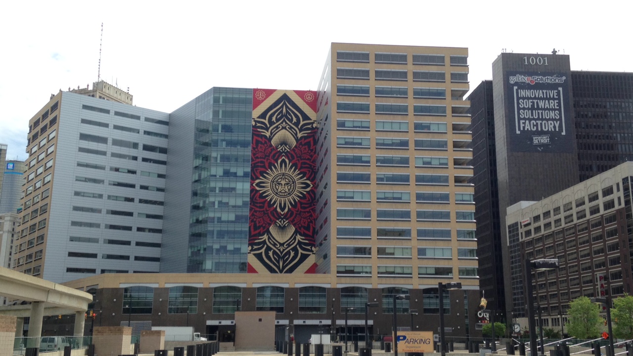 The new Shepard Fairey mural in downtown Detroit  (By Edward Cardenas)  