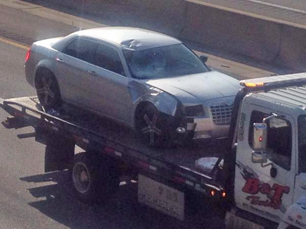 This vehicle struck a man on I-96 in Detroit. (credit: Mike Campbell/WWJ Newsradio 950)