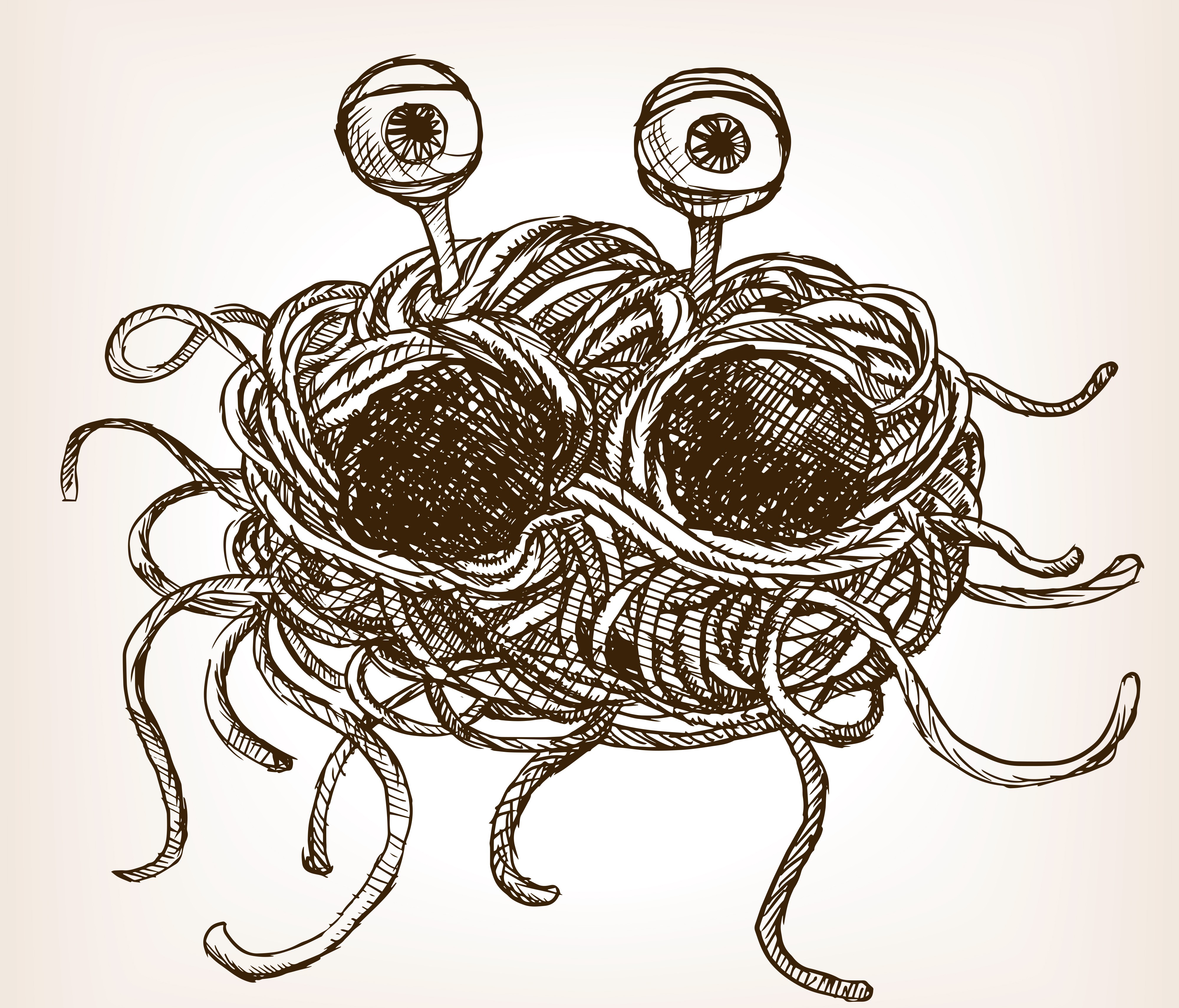 A hand-drawn sketch of the Flying spaghetti monster. (credit: istock)