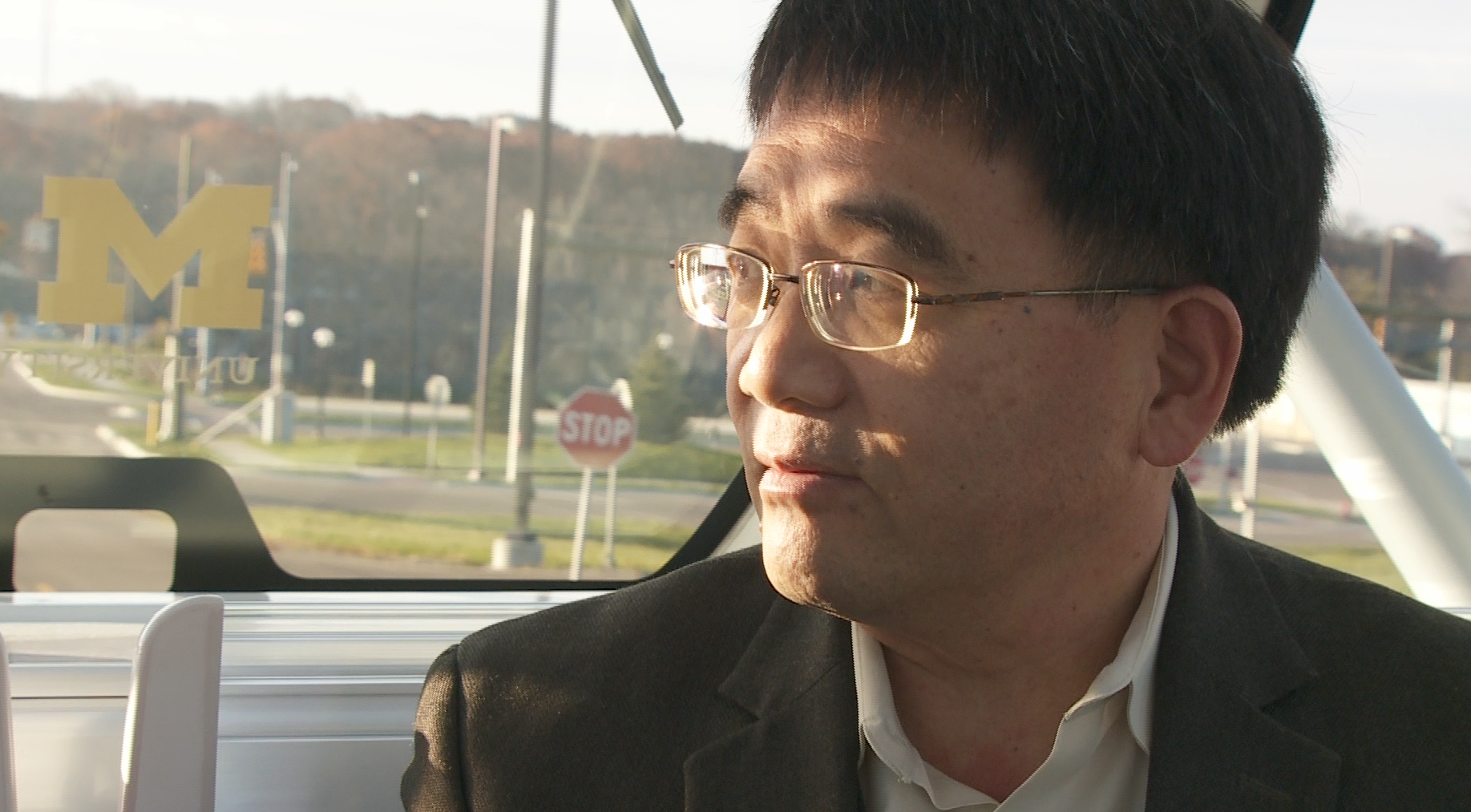 Huei Peng, director of the University of Michigan Mobility Transformation Center, discusses the impact of Mcity on autonomous vehicle testing. (credit: Paul Pytlowany/CBS 62)