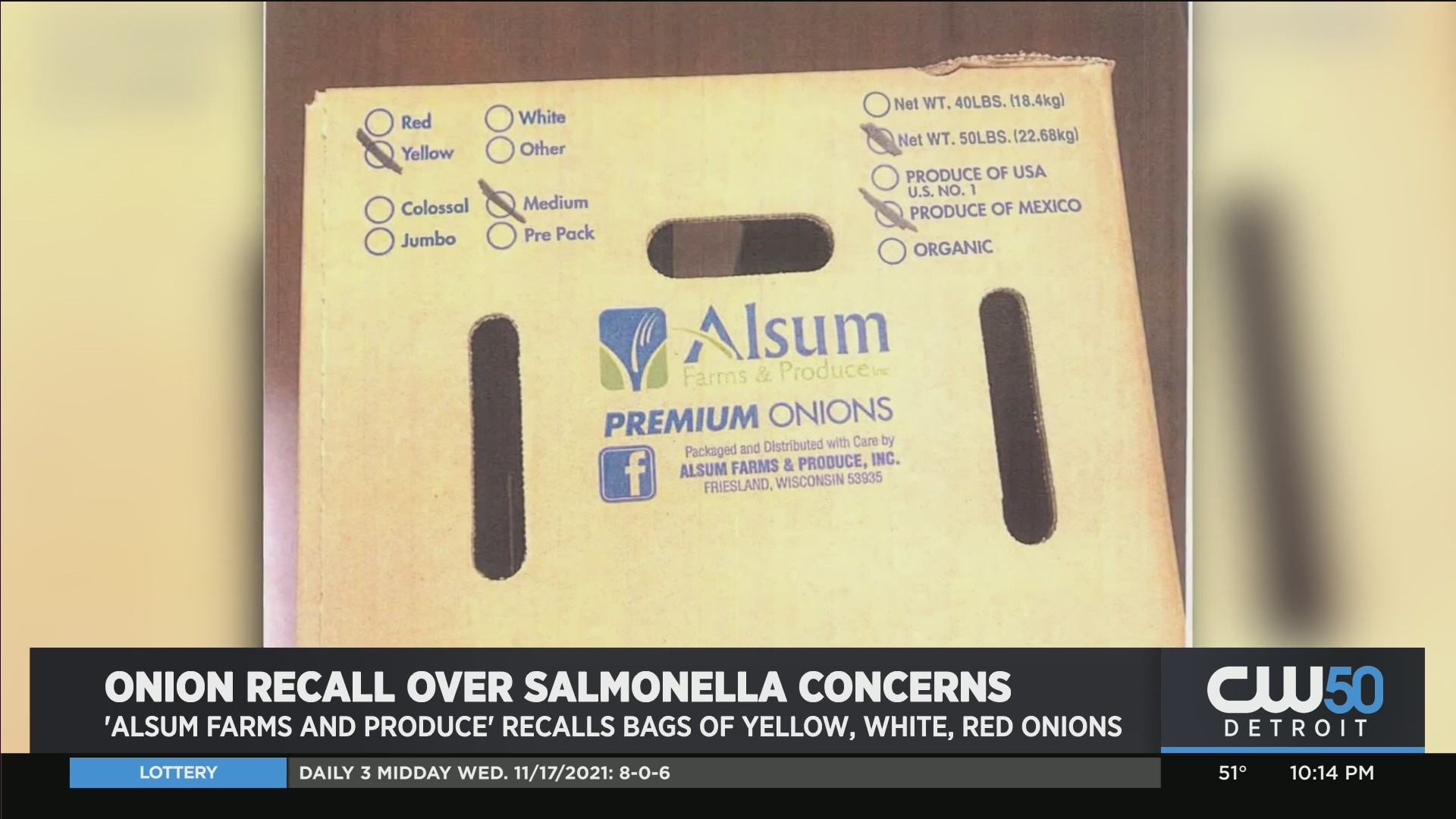 FDA: Onions Sold In Michigan, 3 Other States Recalled Over Potential Risk Of Salmonella