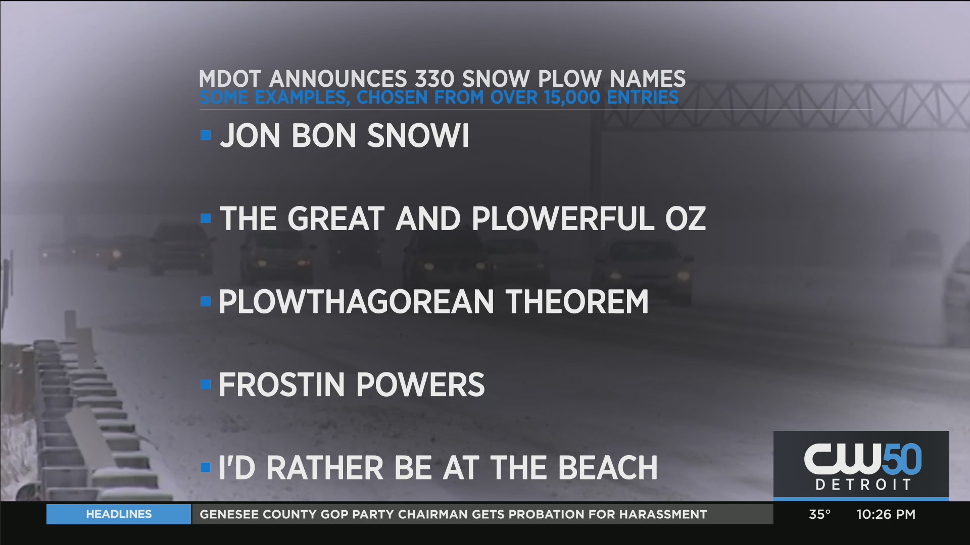 Michigan Department Of Transportation Releases 299 Winners Of Snowplow Naming Contest